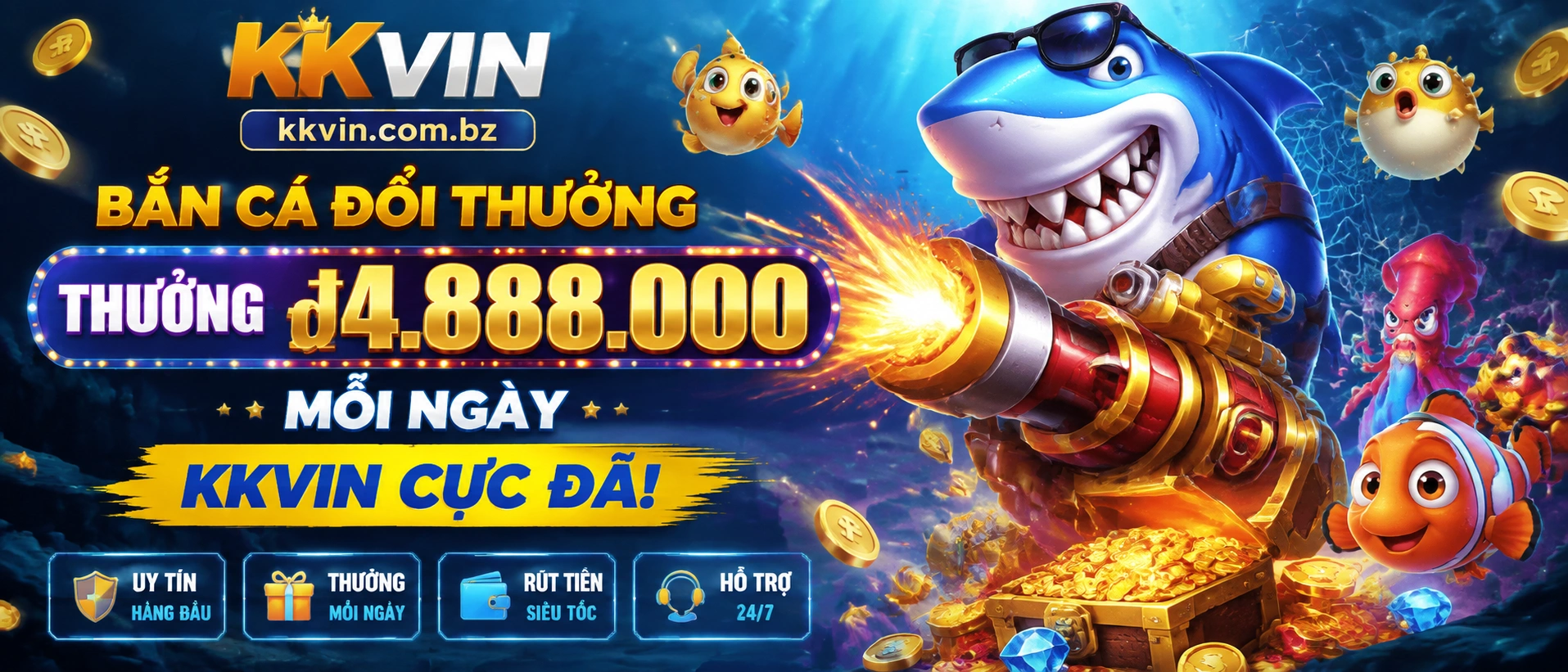 Bắn Cá kkvin giao diện danh mục game bắn cá trên nền đại dương